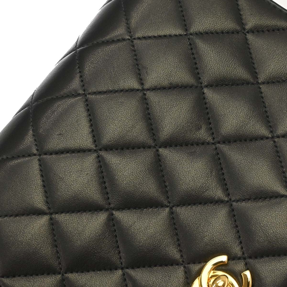 Chanel Vintage Full Flap Quilted Lambskin Black Leather Shoulder Bag Bag (Pre-Owned)