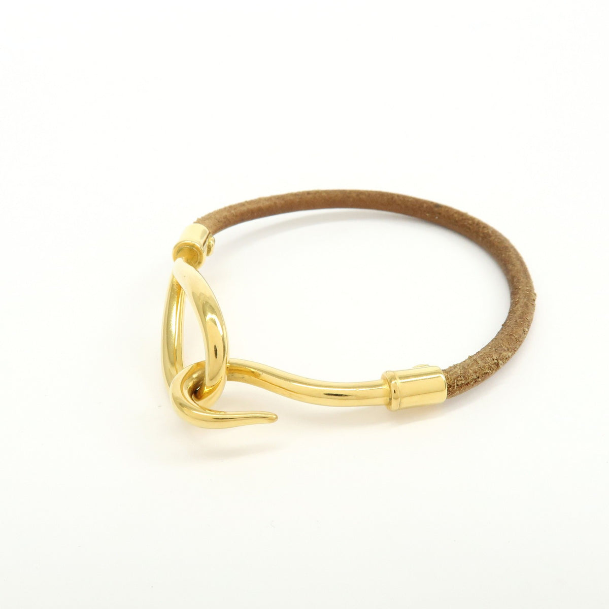 Hermes Jumbo Hook Braided Leather And Metal Brown Leather Bracelet Jewelry (Pre-Owned)