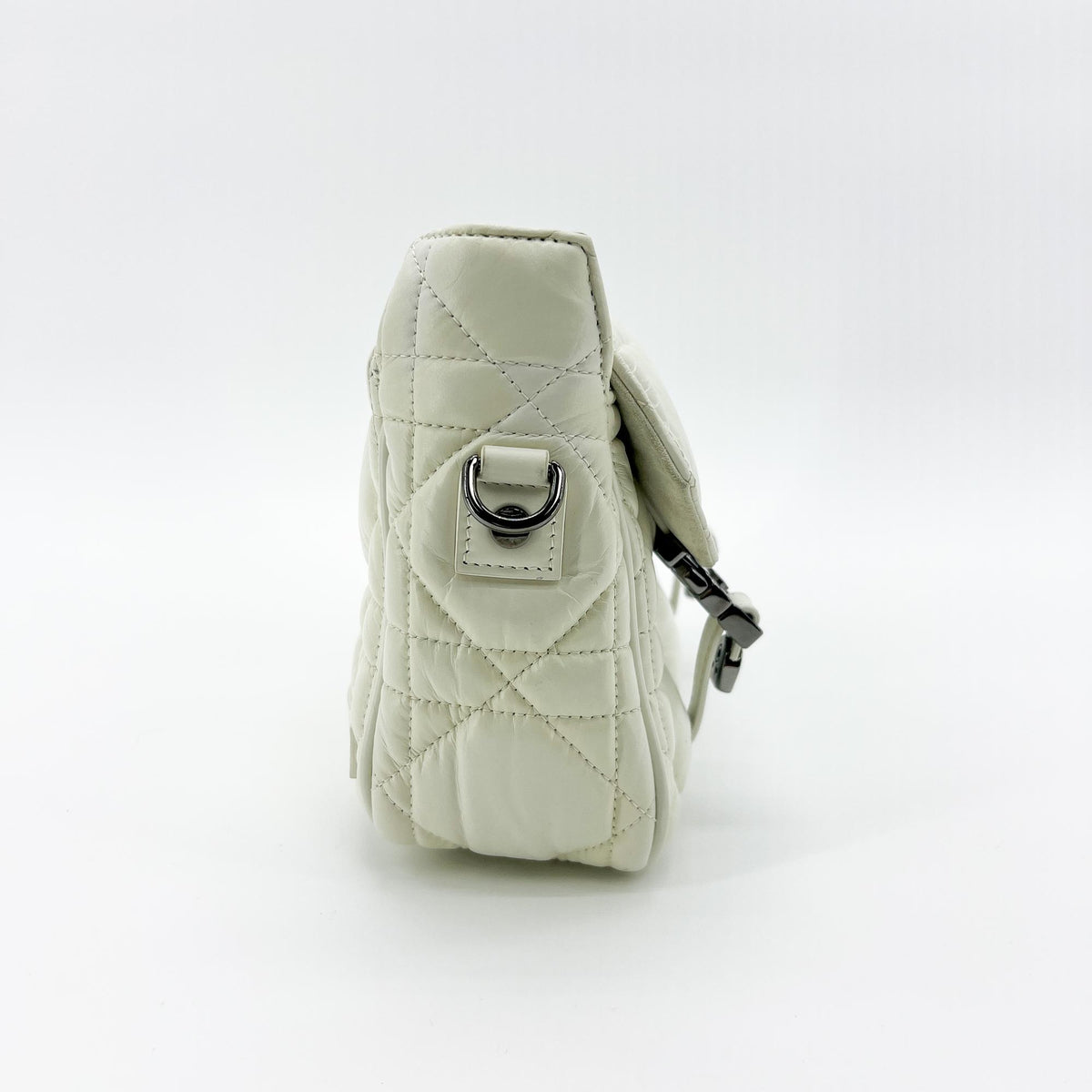 Christian Dior Diorcamp Messenger Padded Macrocannage Quilt Calfskin White Leather Shoulder Bag Bag (Pre-Owned)