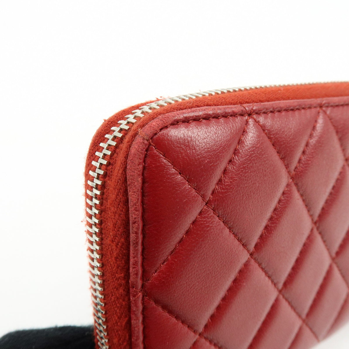 Chanel Zip Around Quilted Lambskin Red Leather Wallets Accessory (Pre-Owned)