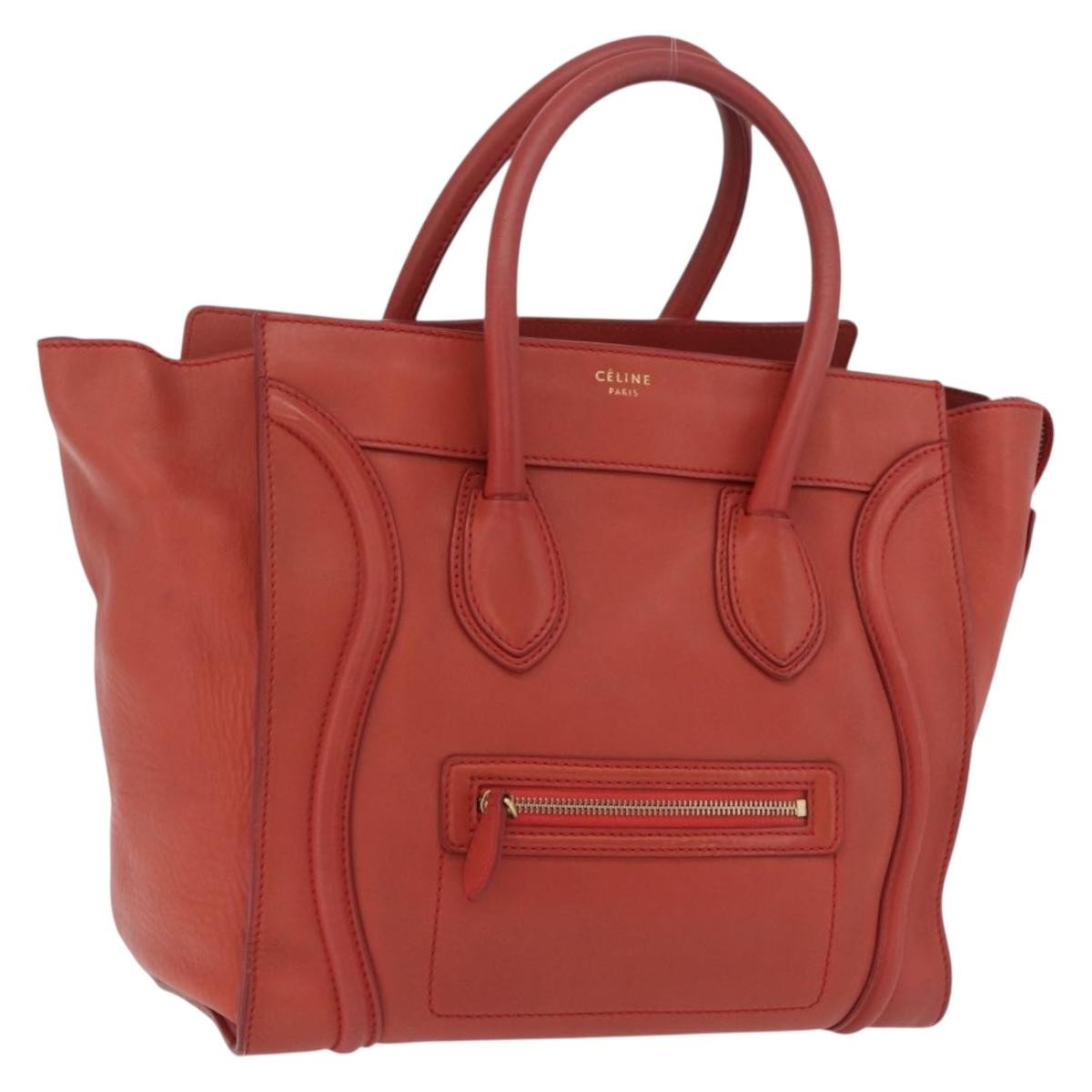 Celine Luggage Suede Red Leather Handbag (Pre-Owned)