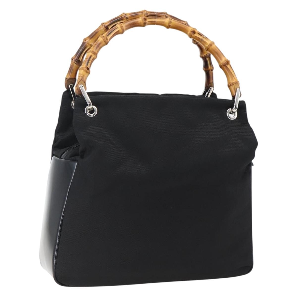Gucci Vintage Bamboo Handle Tote Nylon Black Nylon Tote Bag Bag (Pre-Owned)