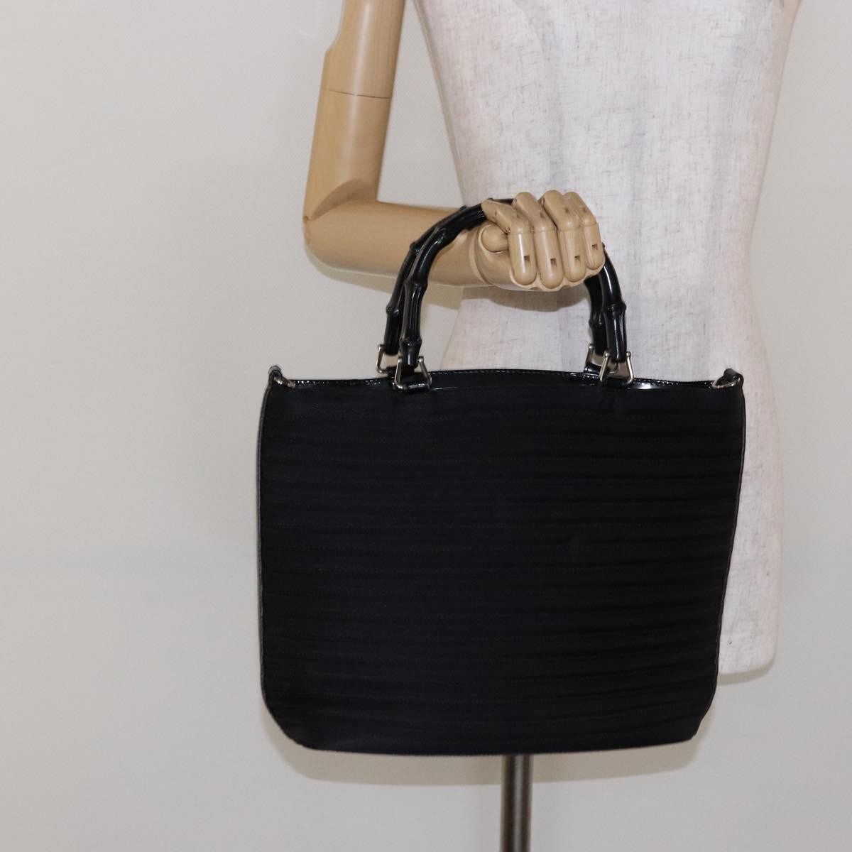 Gucci Vintage Bamboo Handle Nylon Black Nylon Handbag (Pre-Owned)
