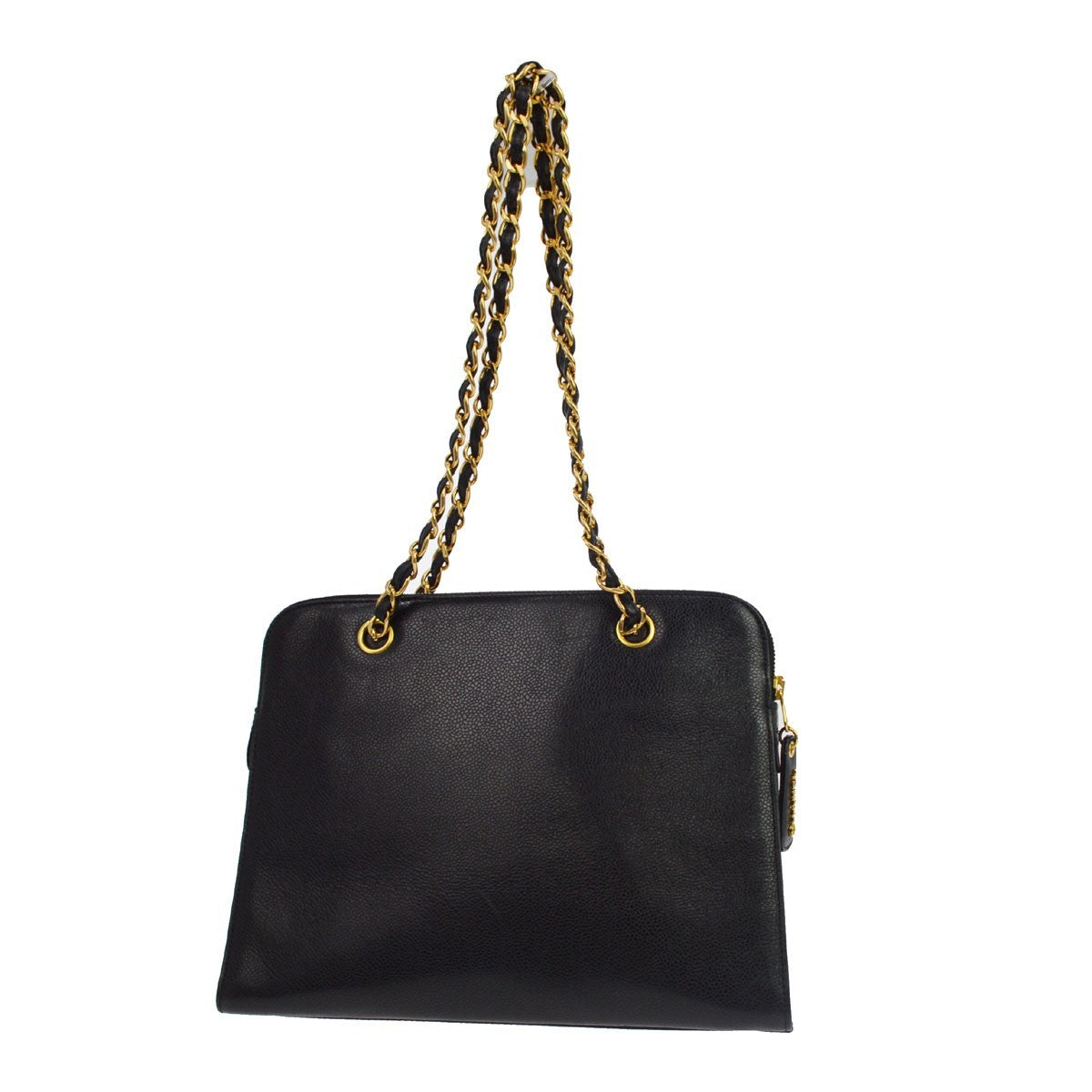 Chanel Vintage Front Pocket Quilted Caviar Black Leather Shoulder Bag Bag (Pre-Owned)