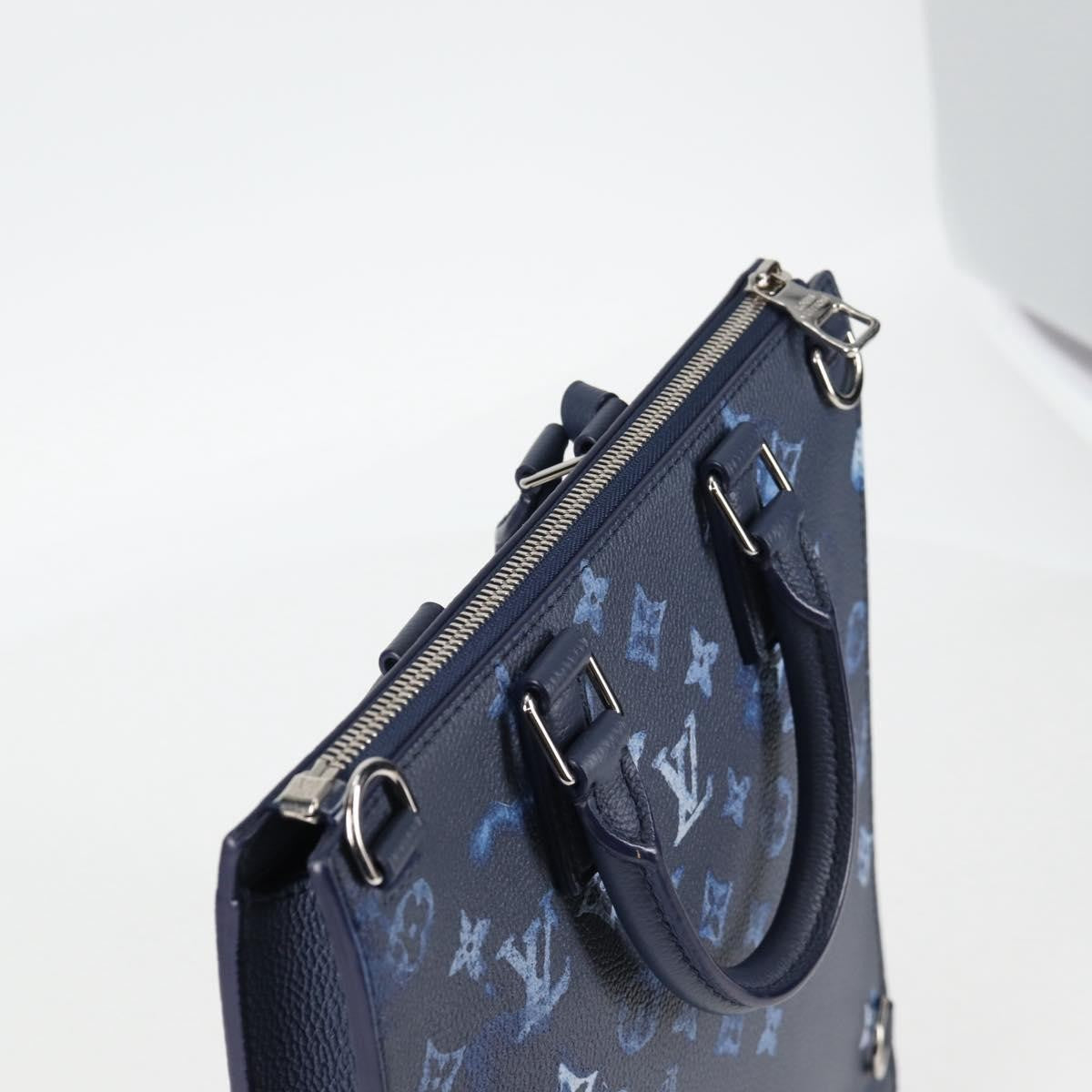 Louis Vuitton Sac Plat Zipped Limited Edition Monogram Ink Watercolor Leather Blue Canvas Handbag (Pre-Owned)