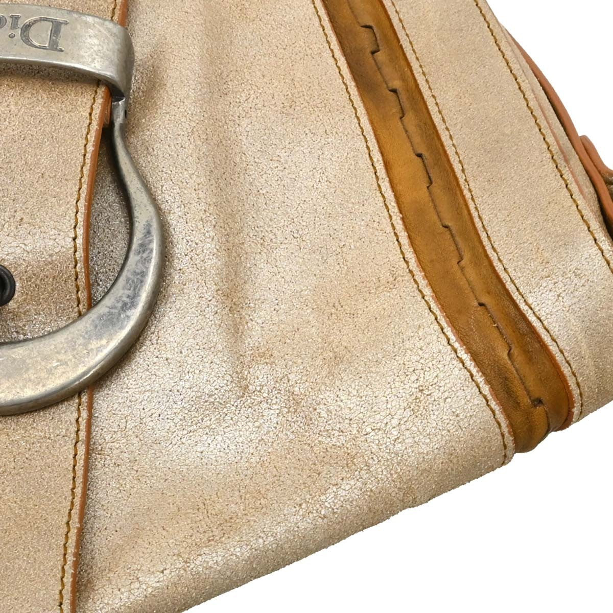 Christian Dior Vintage Gaucho Double Saddle Leather Gold Leather Handbag (Pre-Owned)