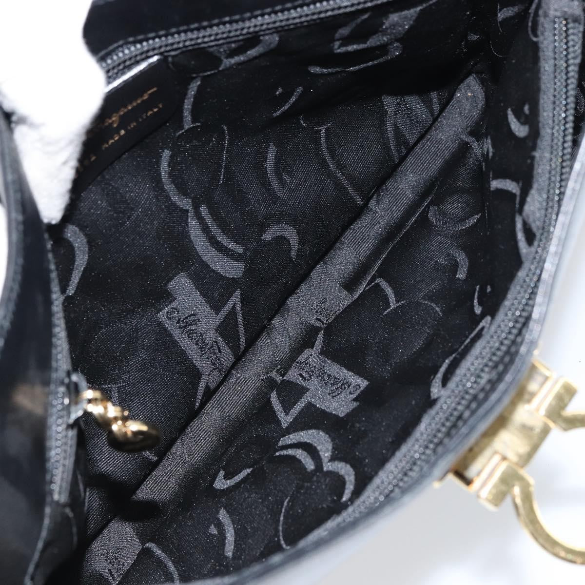 Salvatore Ferragamo Gancio Flap Hobo Leather Black Leather Shoulder Bag Bag (Pre-Owned)
