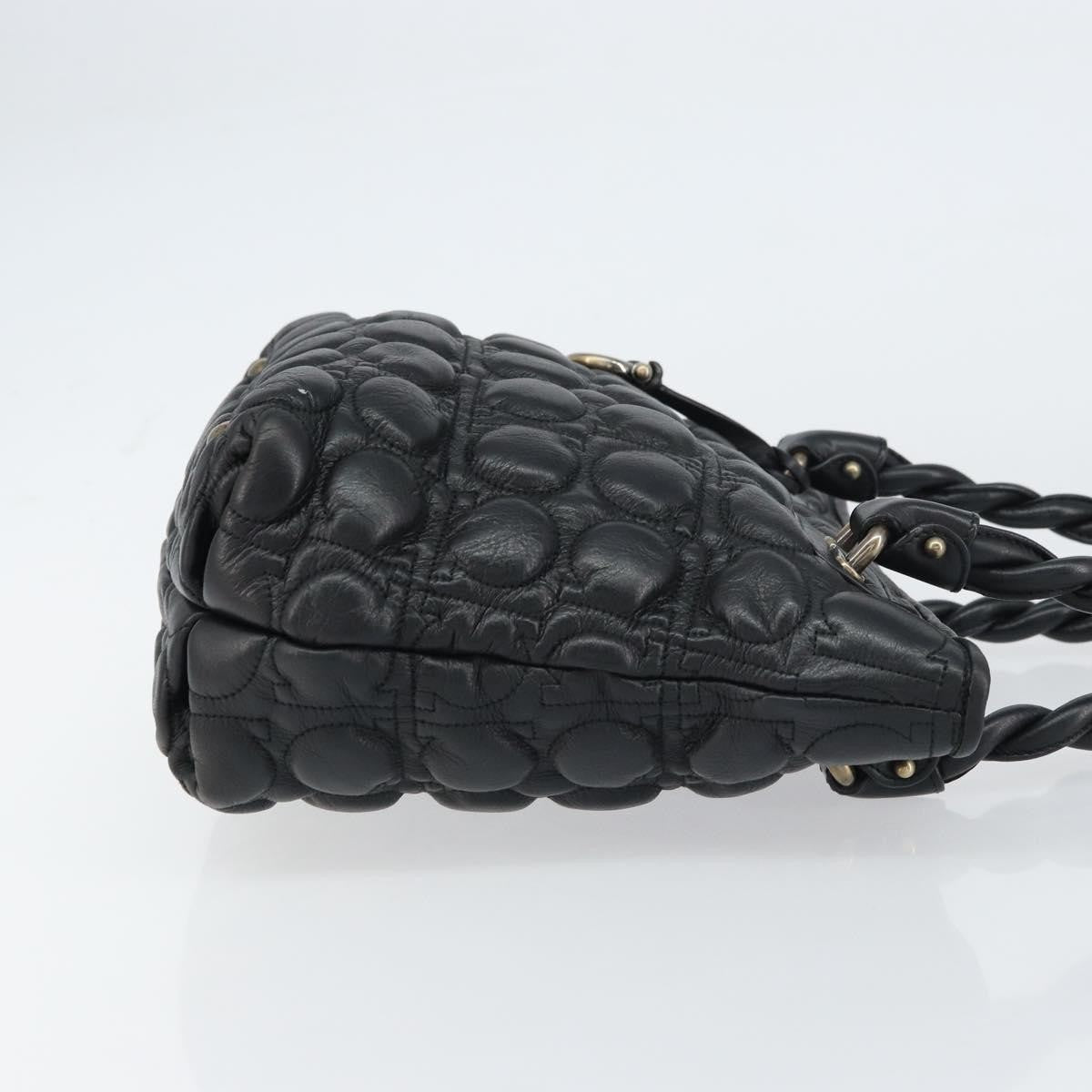 Salvatore Ferragamo Gancini Leather Black Leather Handbag (Pre-Owned)