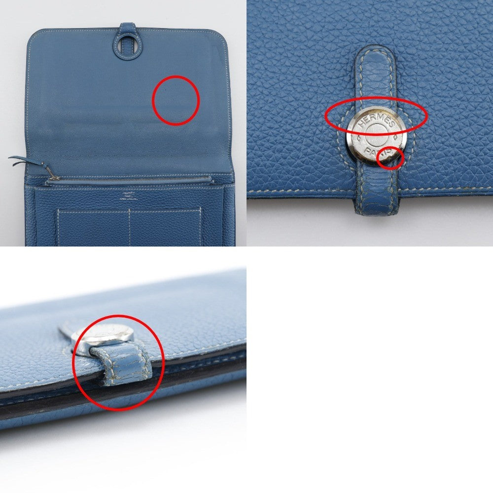 Hermes Dogon Duo Combined Leather Blue Leather Wallets Accessory (Pre-Owned)