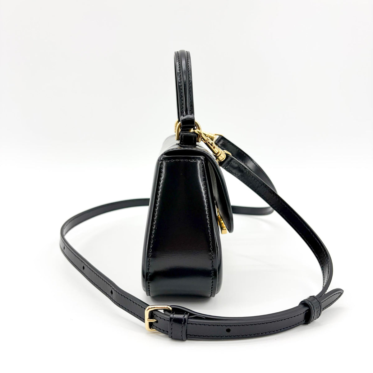 Celine Lola Triomphe Top Handle Leather Black Leather Handbag (Pre-Owned)