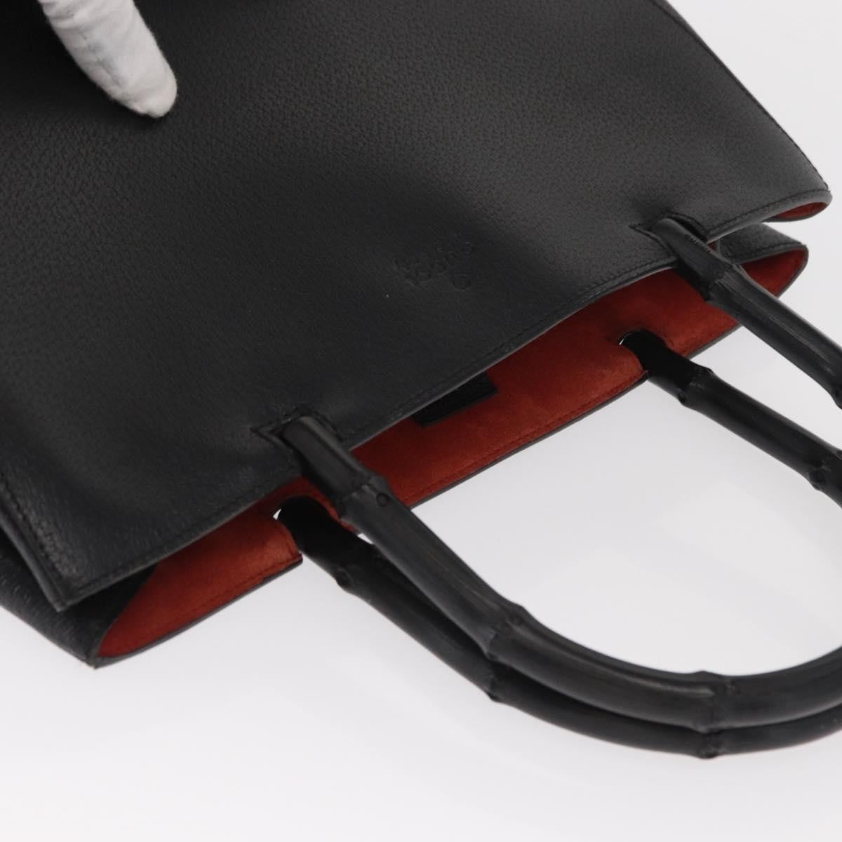 Gucci Vintage Bamboo Handle Tote Leather Black Leather Tote Bag Bag (Pre-Owned)