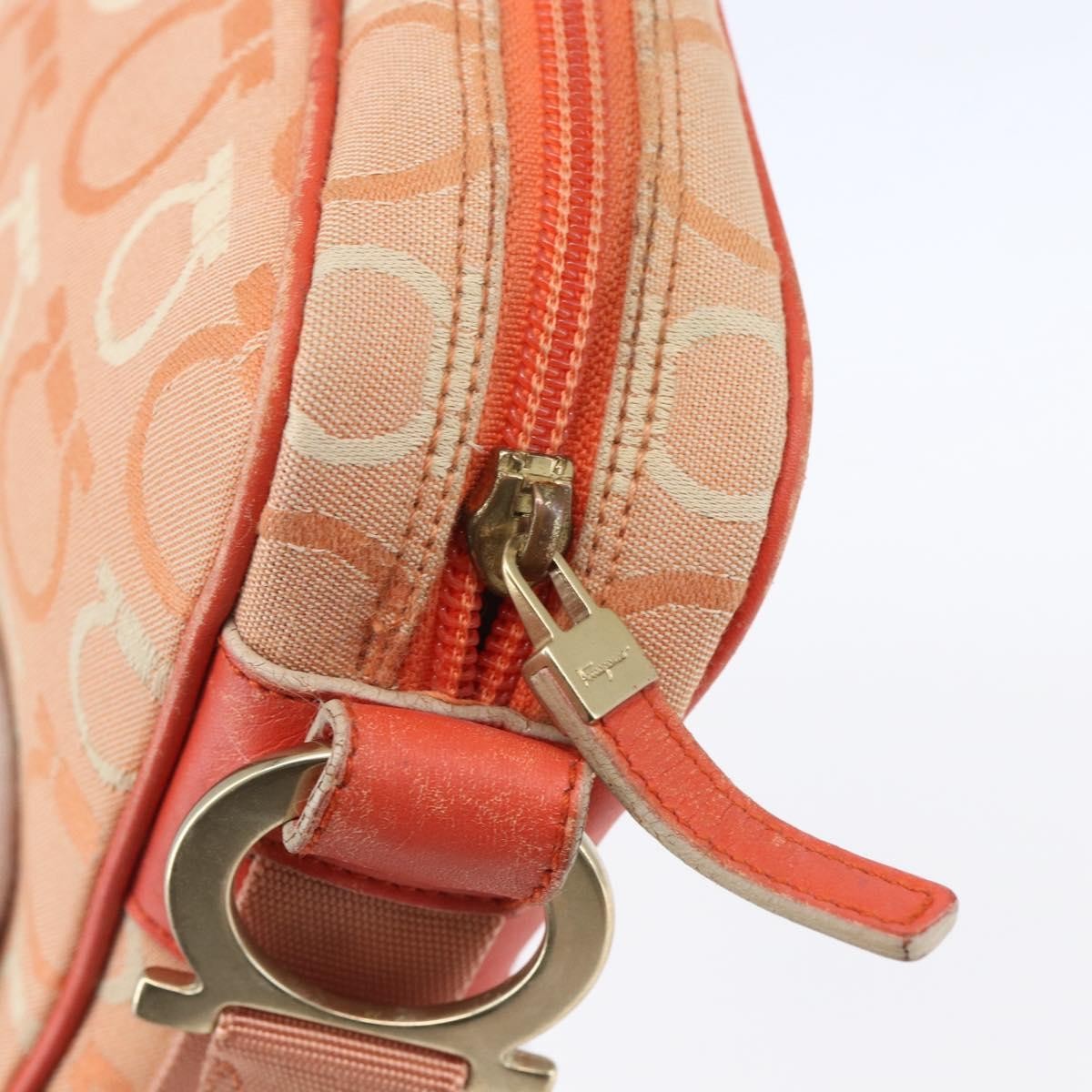 Salvatore Ferragamo Gancini Canvas Orange Canvas Shoulder Bag Bag (Pre-Owned)
