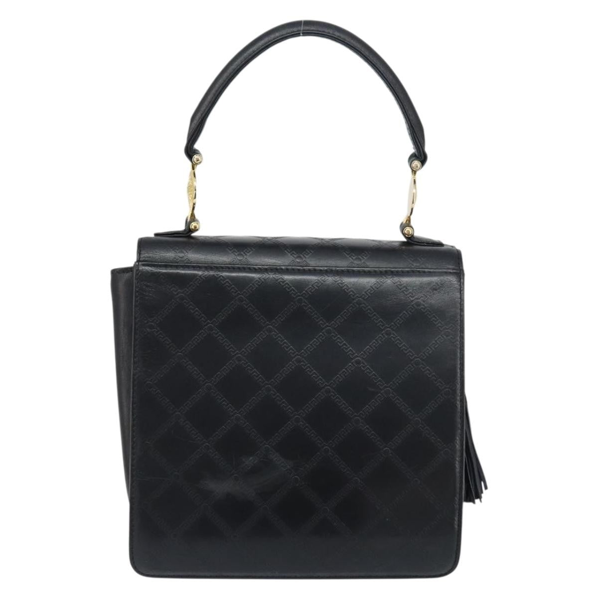 Versace Vintage Leather Black Leather Handbag (Pre-Owned)