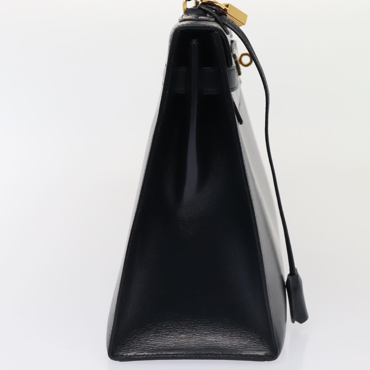 Hermes Kelly Black Box Calf With Gold Hardware Navy Leather Handbag (Pre-Owned)