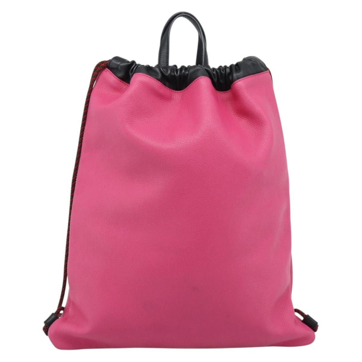 Gucci Logo Drawstring Printed Leather Pink Leather Backpack Bag (Pre-Owned)