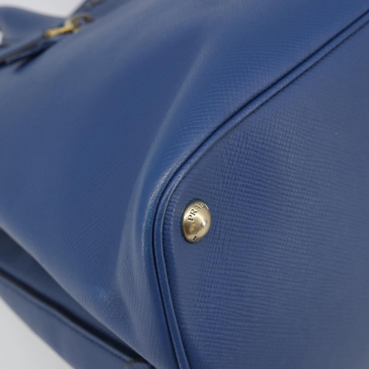 Prada Cuir Promenade Front Zip Tote Leather Blue Leather Handbag (Pre-Owned)