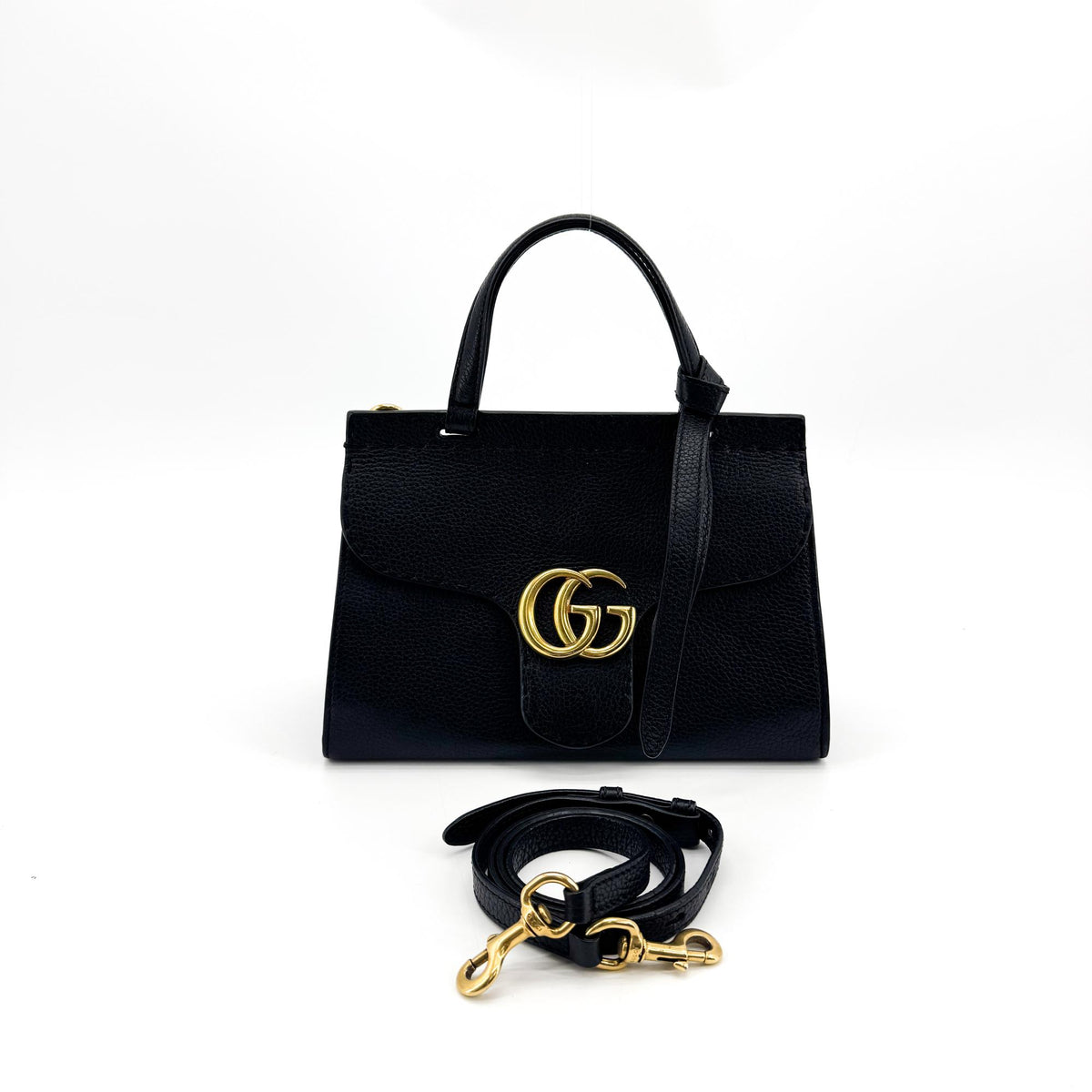 Gucci Gg Marmont Top Handle Leather Black Leather Handbag (Pre-Owned)