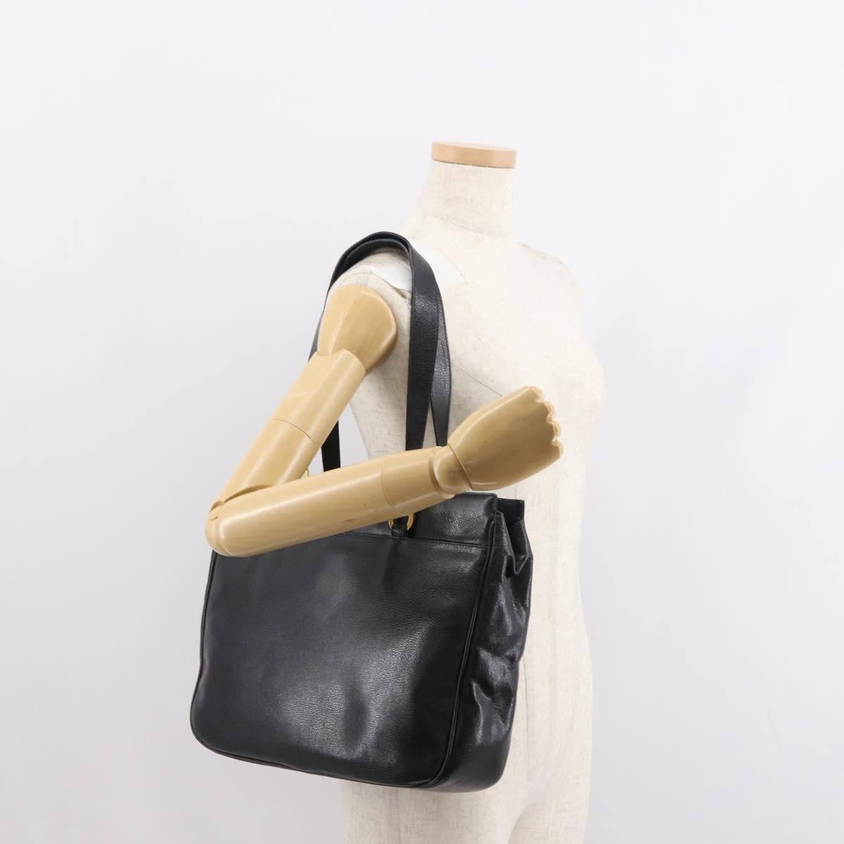 Salvatore Ferragamo Gancini Tote Leather Black Leather Tote Bag Bag (Pre-Owned)