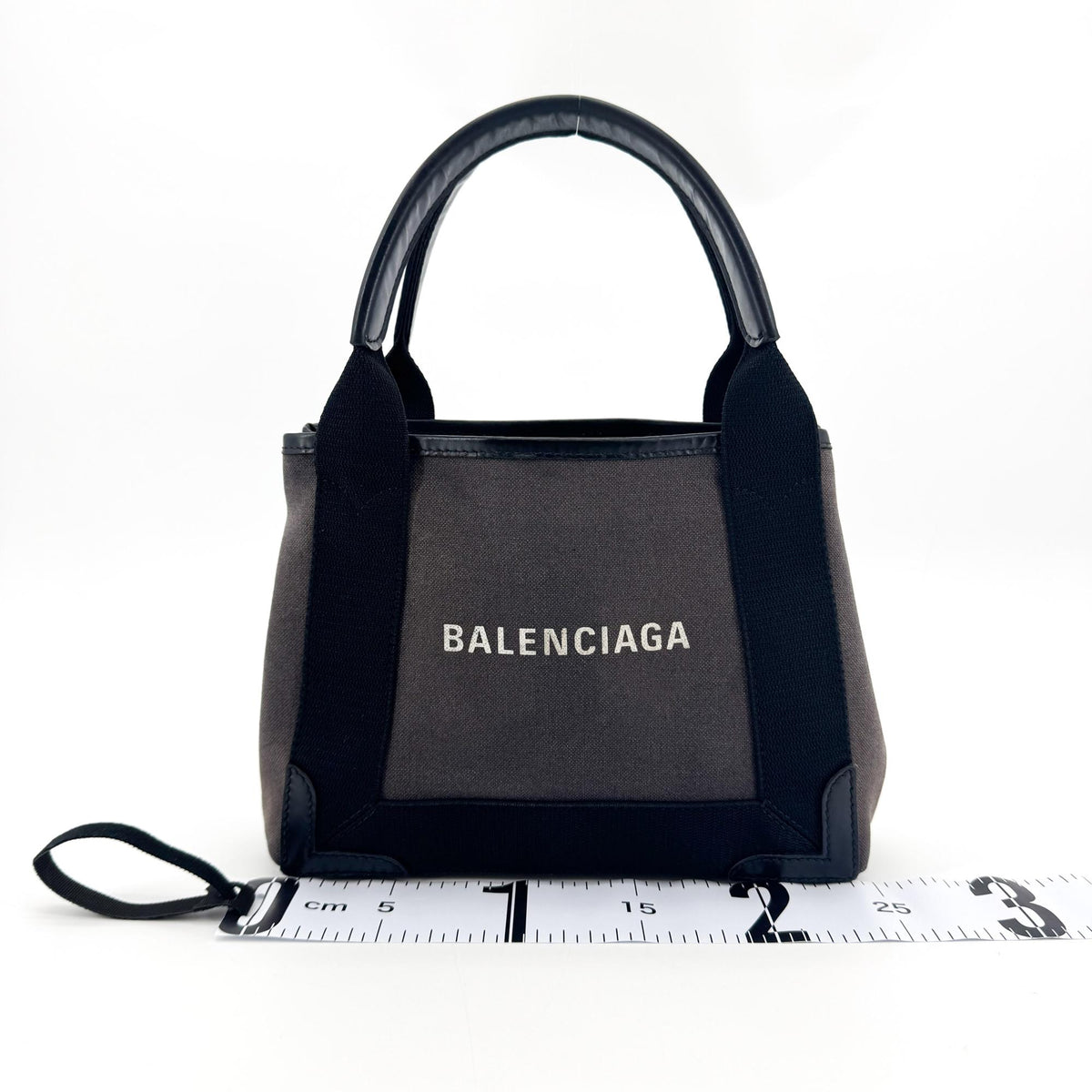 Balenciaga Navy Cabas Canvas With Leather Black Canvas Tote Bag Bag (Pre-Owned)