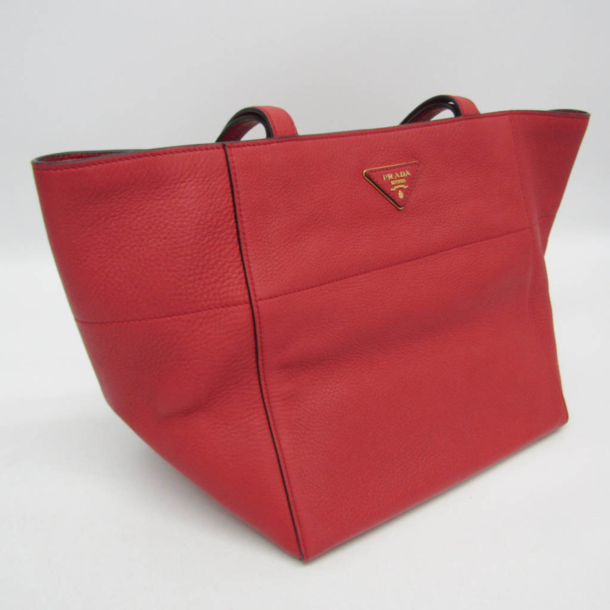 Prada Vintage Tote Leather Red Leather Tote Bag Bag (Pre-Owned)