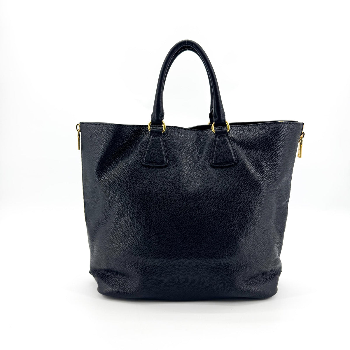 Prada Side Zip Convertible Vitello Daino Black Leather Tote Bag Bag (Pre-Owned)