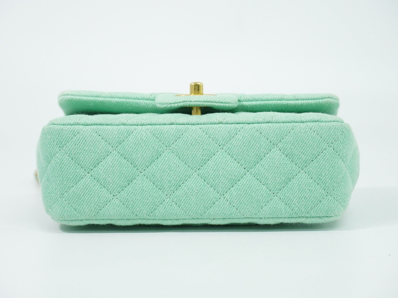 Chanel Classic Single Flap Top Handle Quilted Tweed Green Denim_Jeans Shoulder Bag Bag (Pre-Owned)