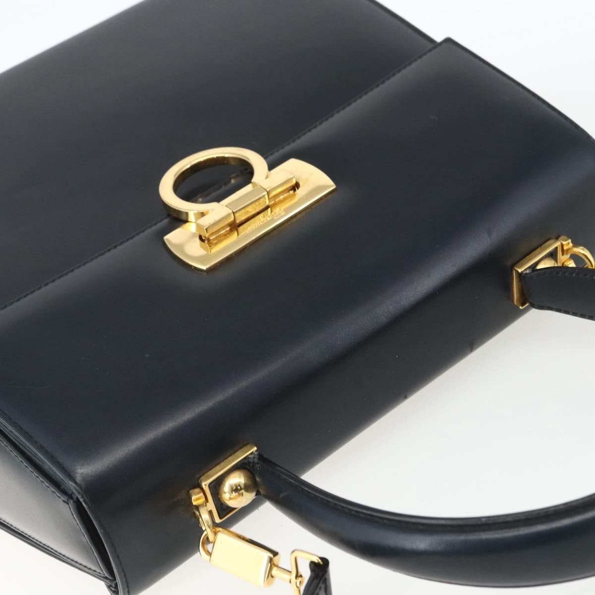 Salvatore Ferragamo Gancini Convertible Top Handle Leather Navy Leather Handbag (Pre-Owned)