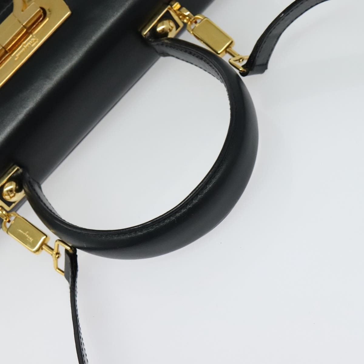 Salvatore Ferragamo Gancini Convertible Top Handle Leather Black Leather Handbag (Pre-Owned)