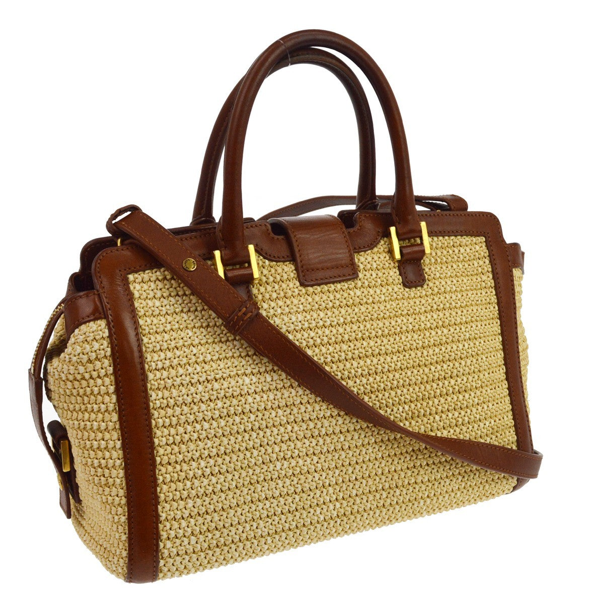 Saint Laurent Monogram Cabas Downtown Straw Beige Leather Tote Bag Bag (Pre-Owned)