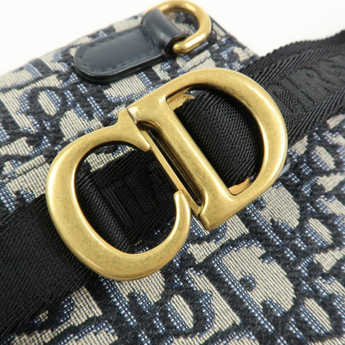Christian Dior Saddle Belt Oblique Canvas Navy Canvas Handbag (Pre-Owned)
