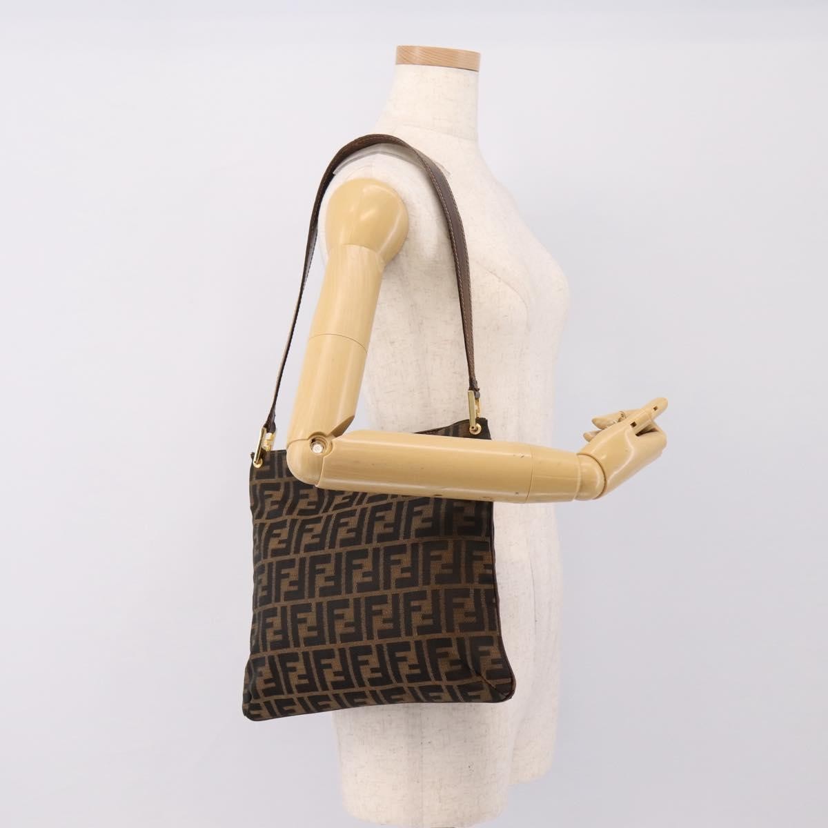 Fendi Shoulder Bag Zucca Brown Canvas Shoulder Bag Bag (Pre-Owned)