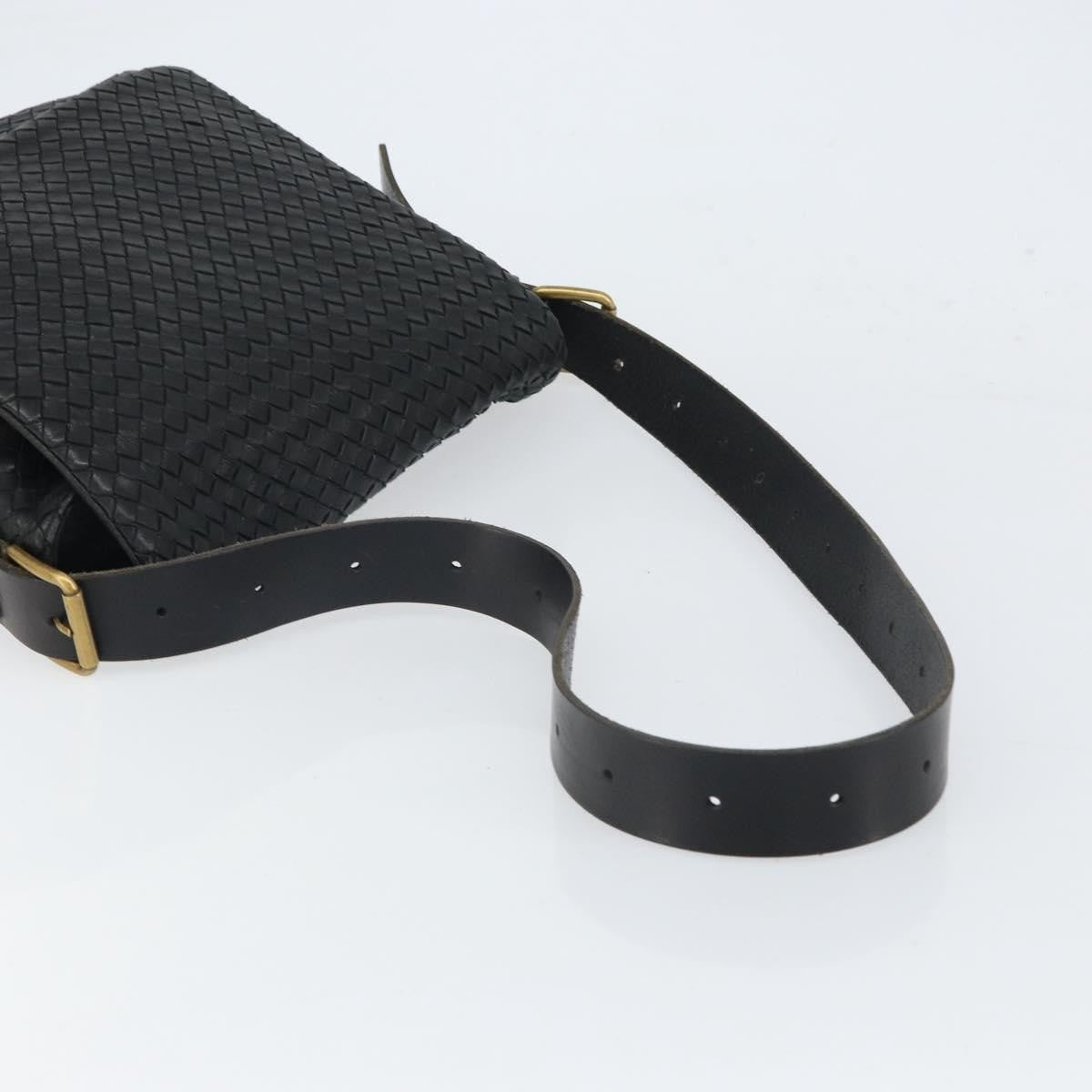 Bottega Veneta Square Flap Messenger Intrecciato Nappa Black Leather Shoulder Bag Bag (Pre-Owned)