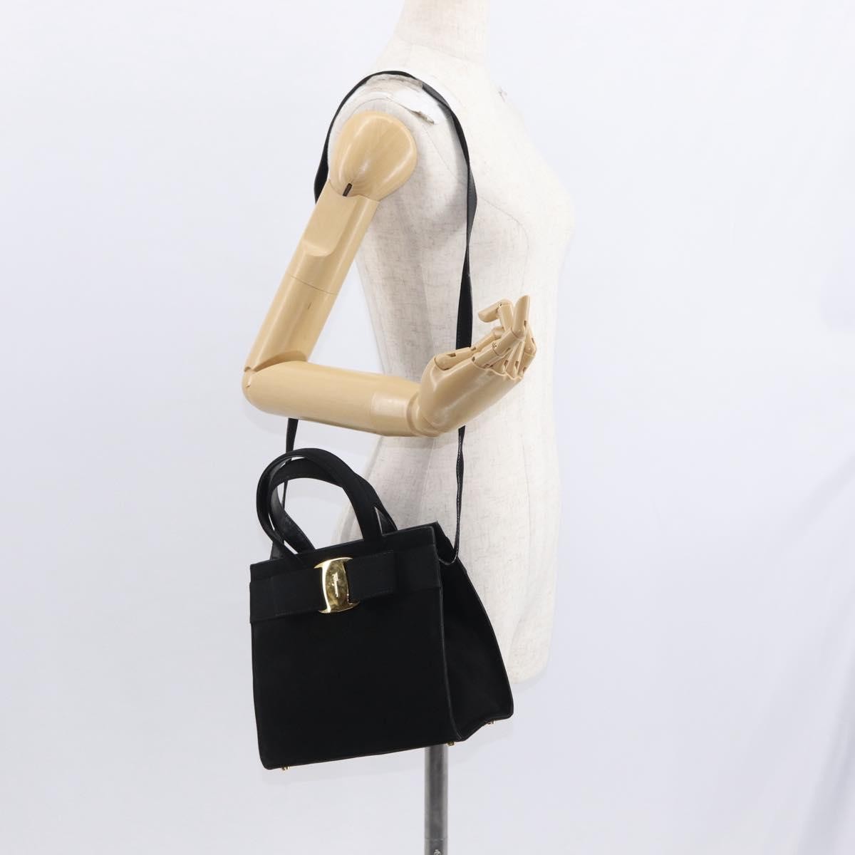 Salvatore Ferragamo Convertible Vara Bow Suede Black Suede Handbag (Pre-Owned)