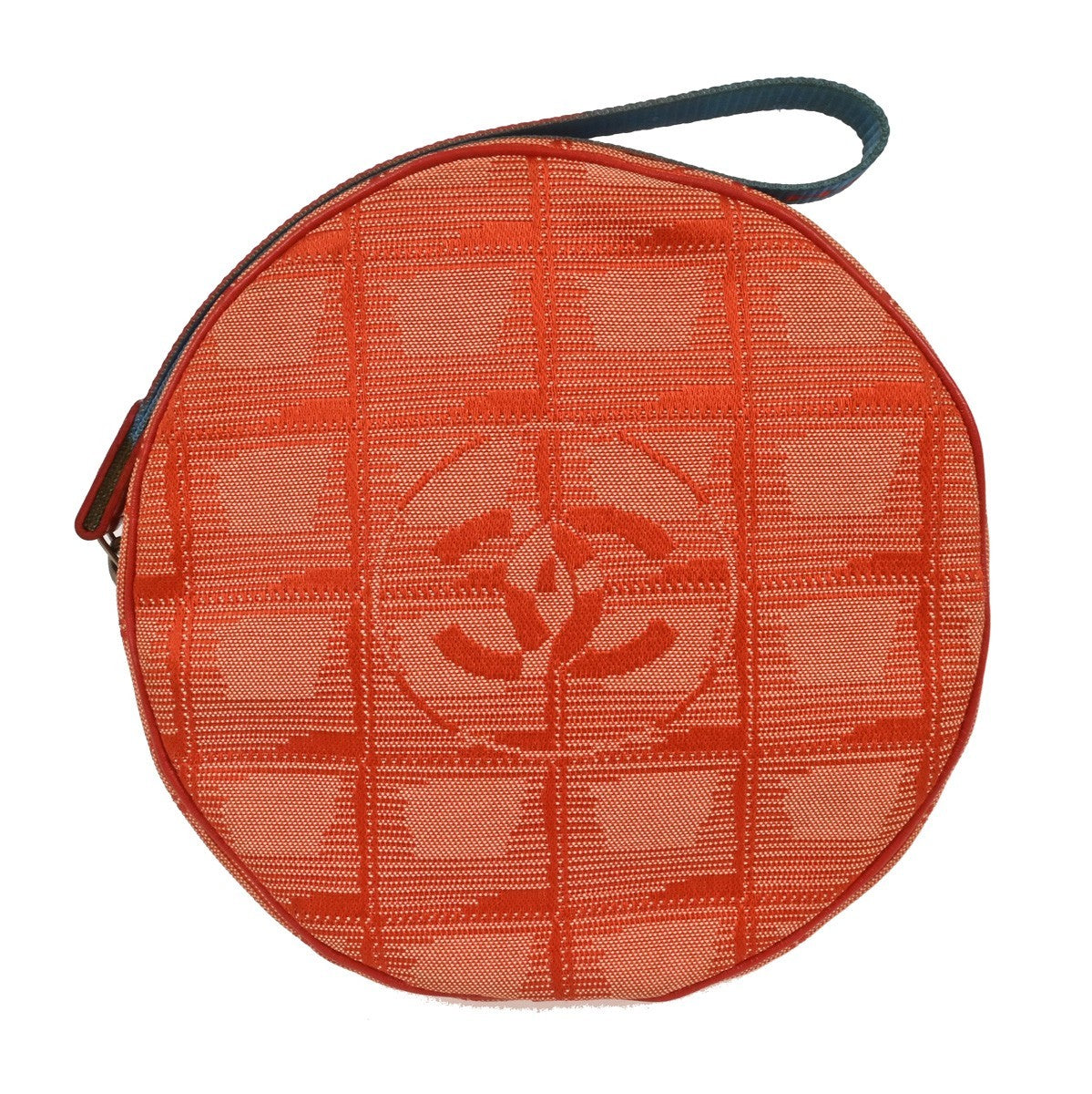 Chanel Travel Line Round Wristlet Nylon Orange Nylon Travel Bag Bag (Pre-Owned)