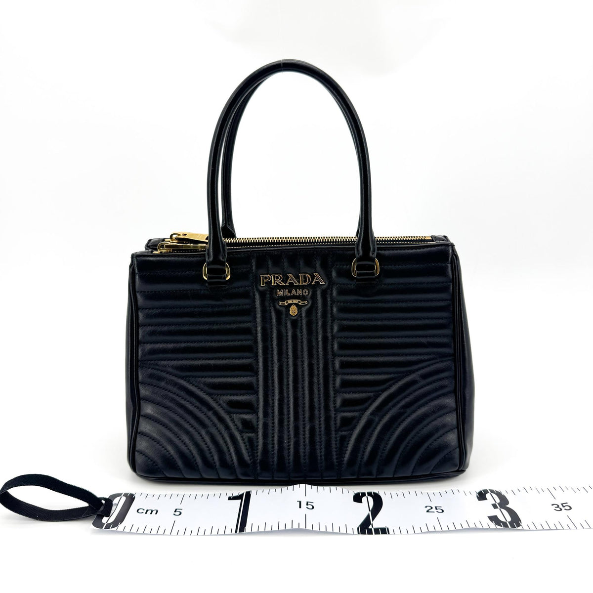 Prada Double Zip Tote Diagramme Quilted Leather Black Leather Tote Bag Bag (Pre-Owned)