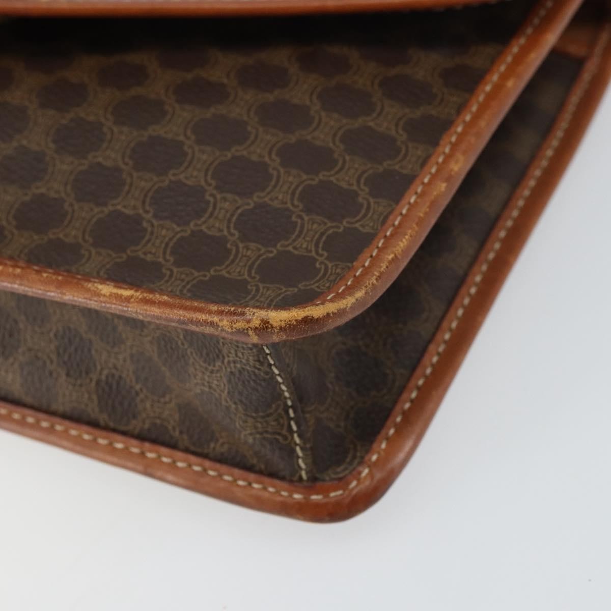 Celine Vintage Macadam Circle Logo Canvas And Leather Brown Canvas Shoulder Bag Bag (Pre-Owned)