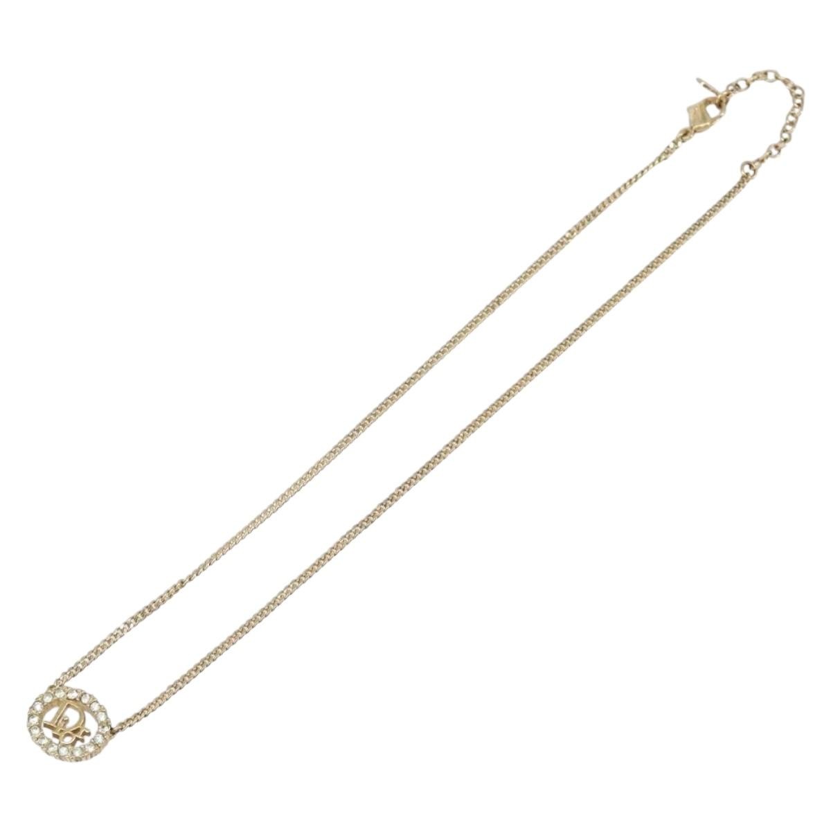 Christian Dior Vintage Logo Pendant Metal Gold Metal Necklace Jewelry (Pre-Owned)