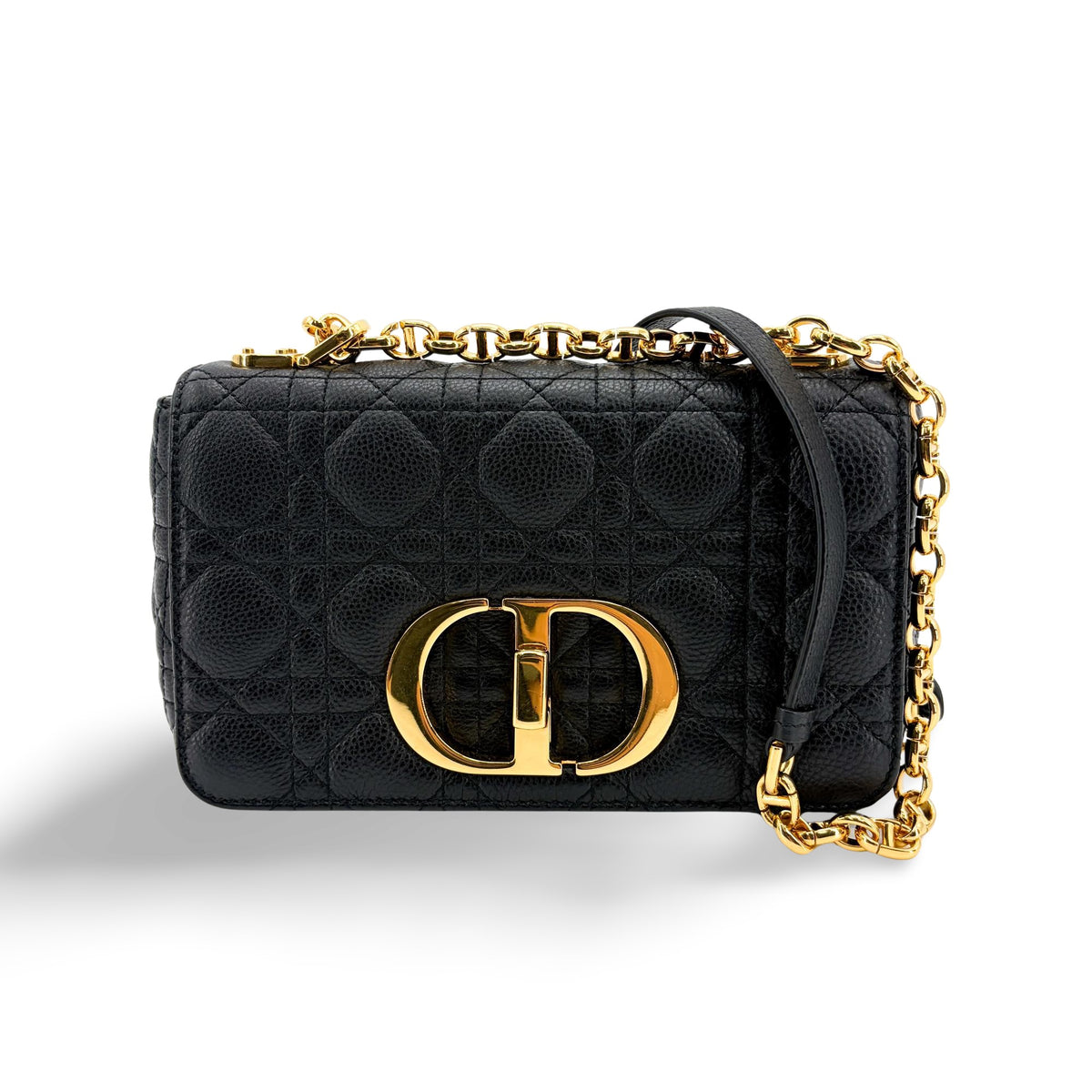 Christian Dior Caro Bag Cannage Quilt Calfskin Black Leather Handbag (Pre-Owned)