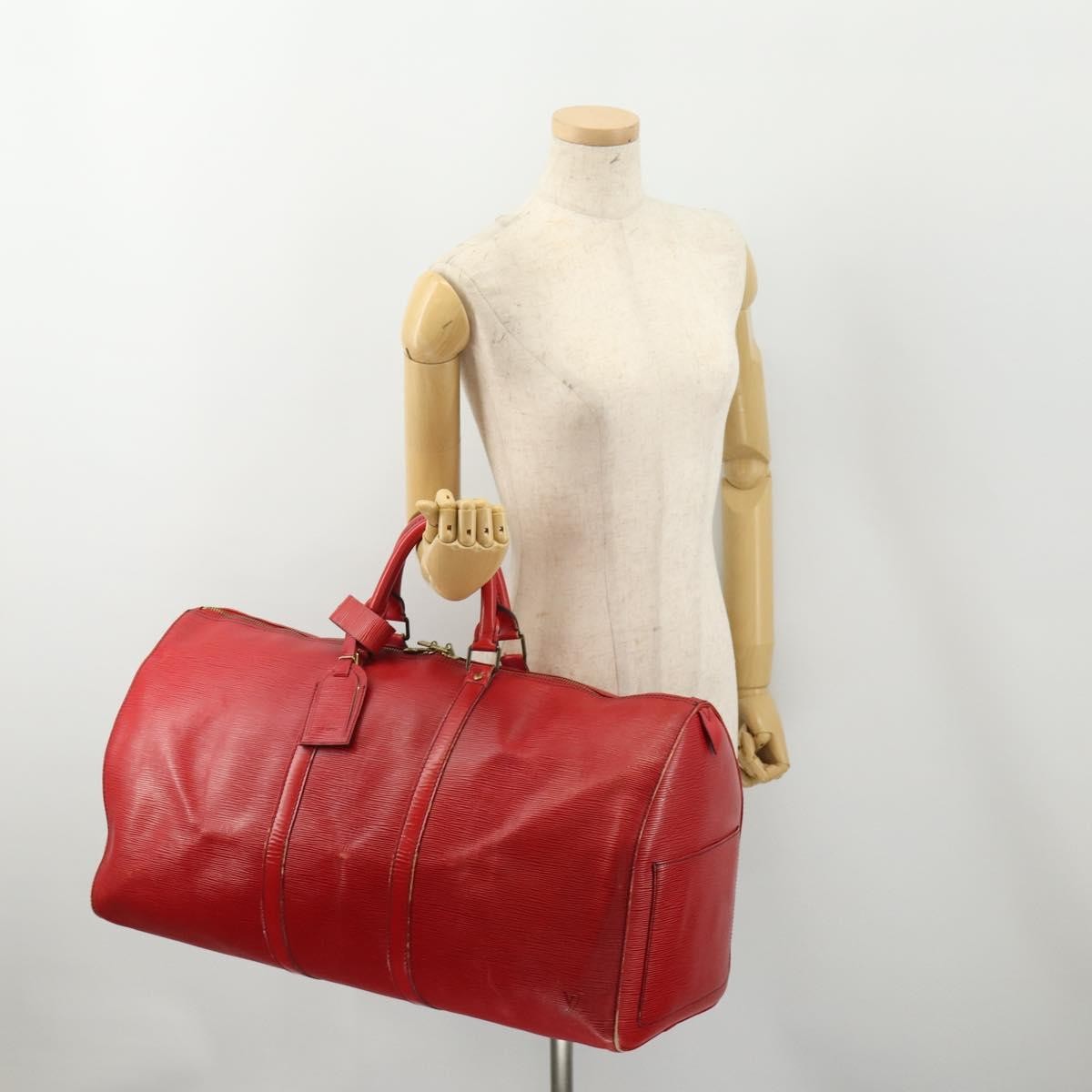 Louis Vuitton Keepall Epi Leather Red Leather Travel Bag Bag (Pre-Owned)