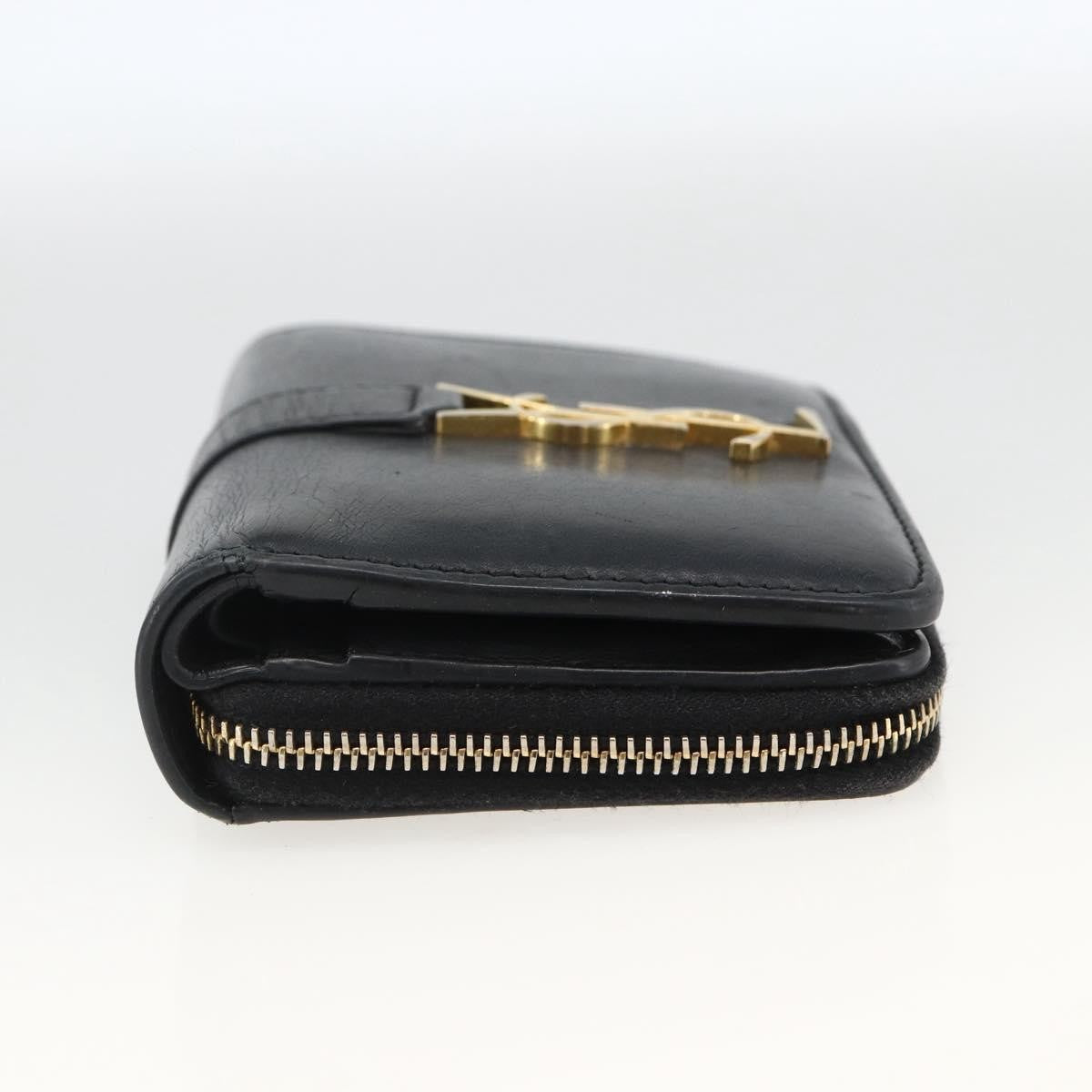 Saint Laurent Classic Monogram Ysl Line Zip Around Leather Black Leather Wallets Accessory (Pre-Owned)