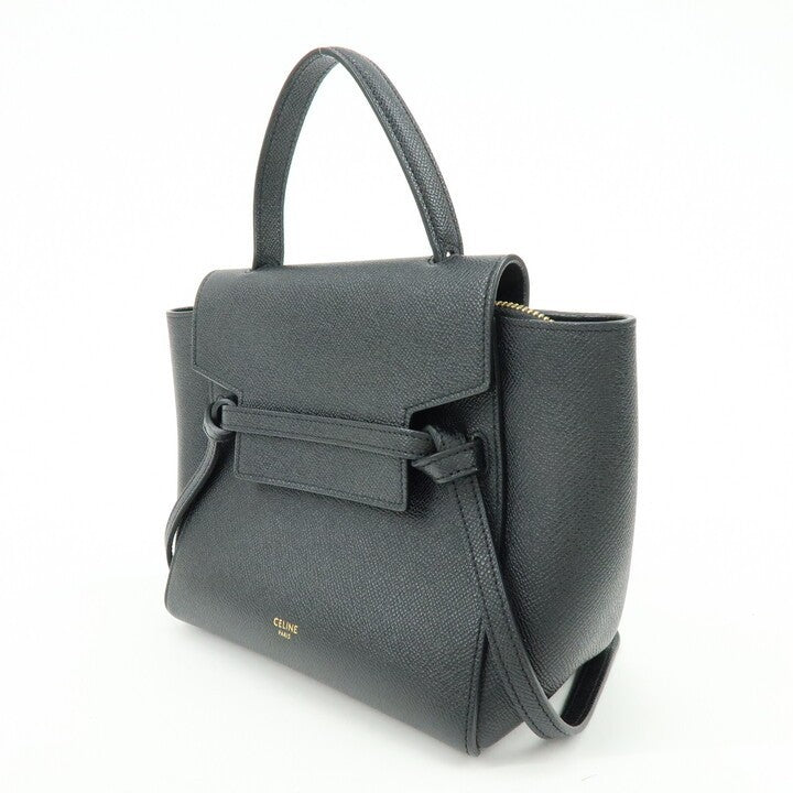 Celine Belt Textured Leather Black Leather Handbag (Pre-Owned)