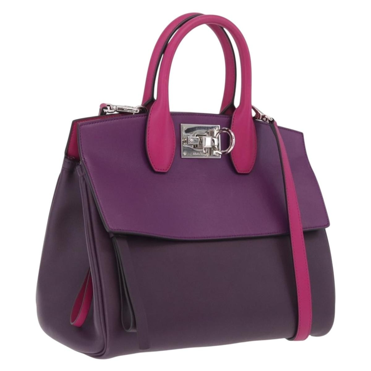 Salvatore Ferragamo Studio Satchel Leather Purple Leather Handbag (Pre-Owned)