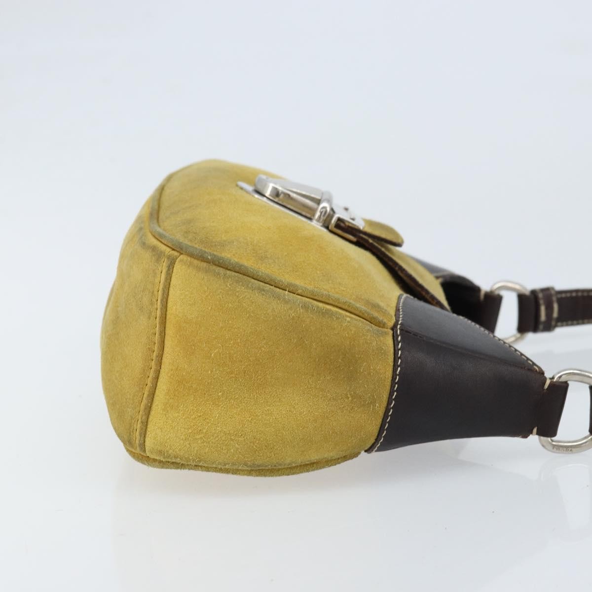 Prada Push Lock Flap Satchel Suede Yellow Suede Shoulder Bag Bag (Pre-Owned)