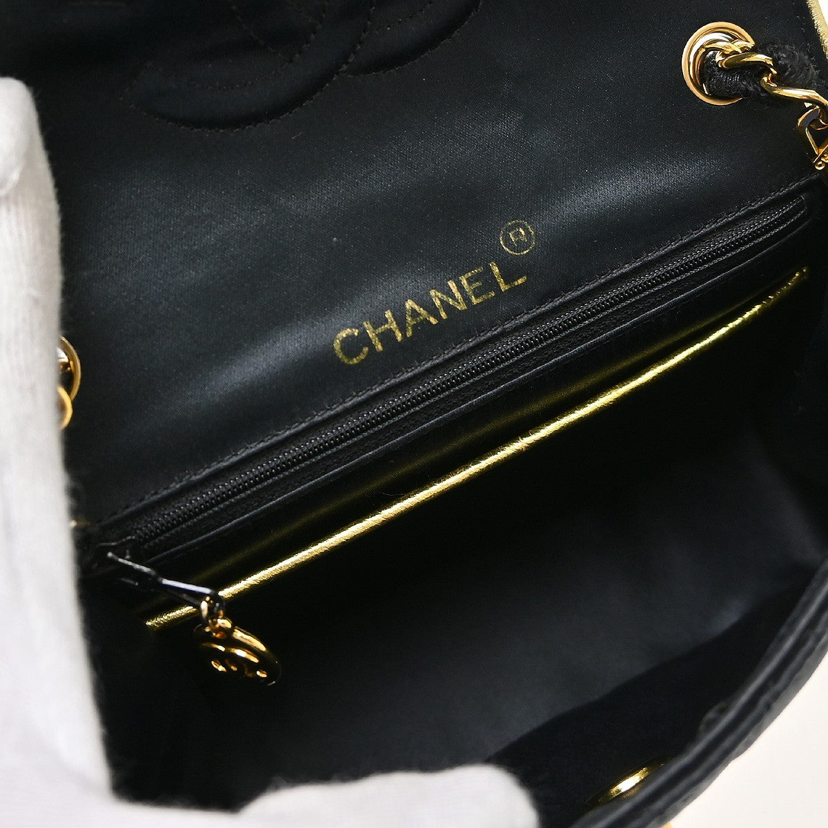 Chanel Vintage Square Classic Single Flap Quilted Satin Black Satin Handbag (Pre-Owned)