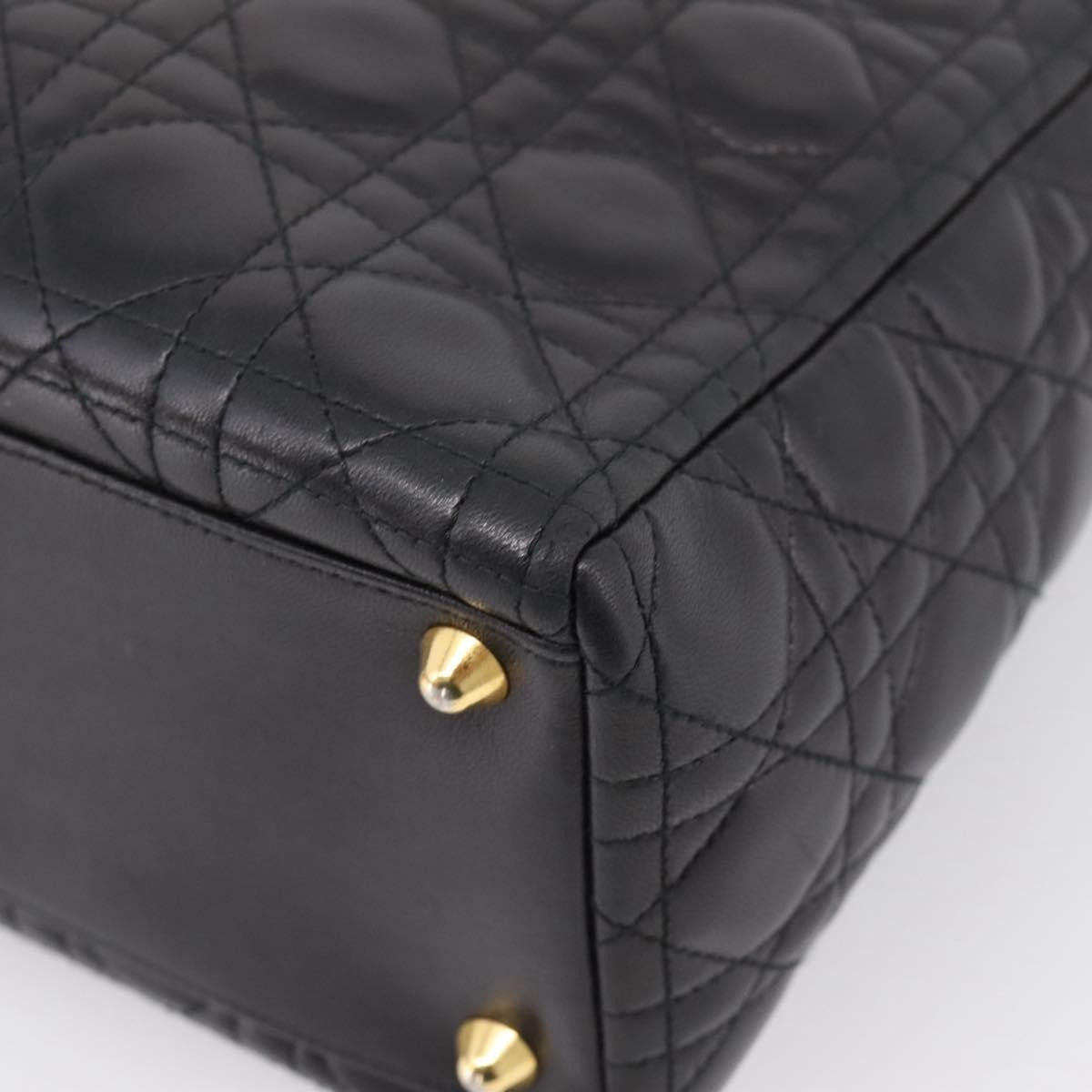 Christian Dior Vintage Lady Dior Cannage Quilt Lambskin Black Leather Handbag (Pre-Owned)