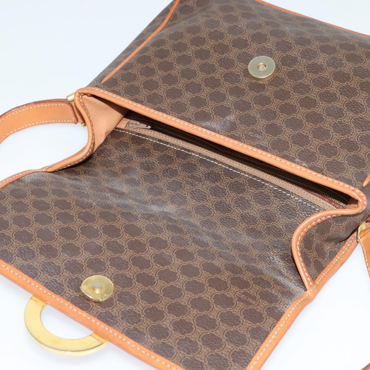 Celine Vintage Macadam Circle Logo Canvas And Leather Brown Canvas Shoulder Bag Bag (Pre-Owned)