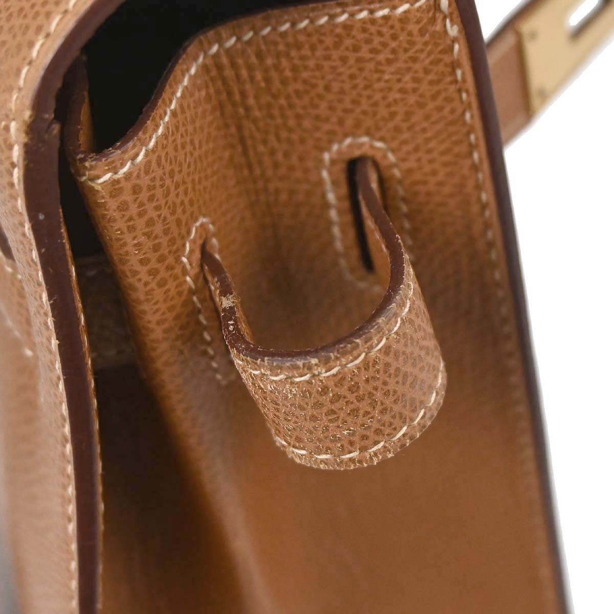 Hermes Kelly Brown Courchevel With Gold Hardware Beige Calfskin Handbag (Pre-Owned)