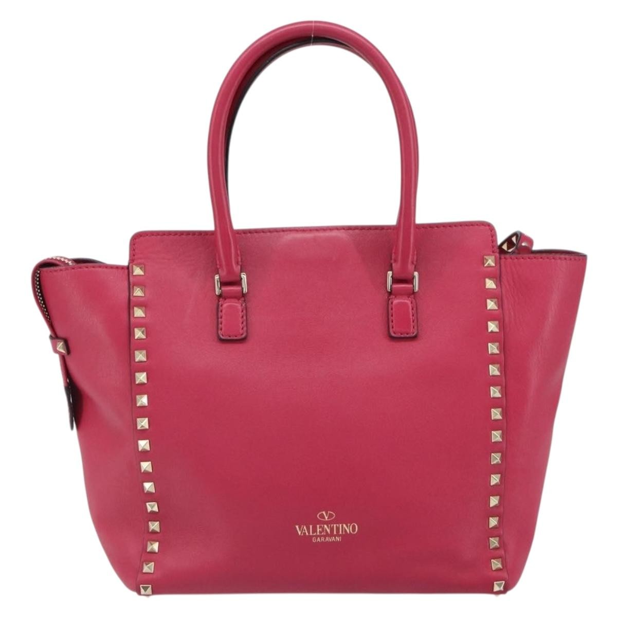 Valentino Garavani 1975 Rockstud Striped Leather Pink Leather Tote Bag Bag (Pre-Owned)