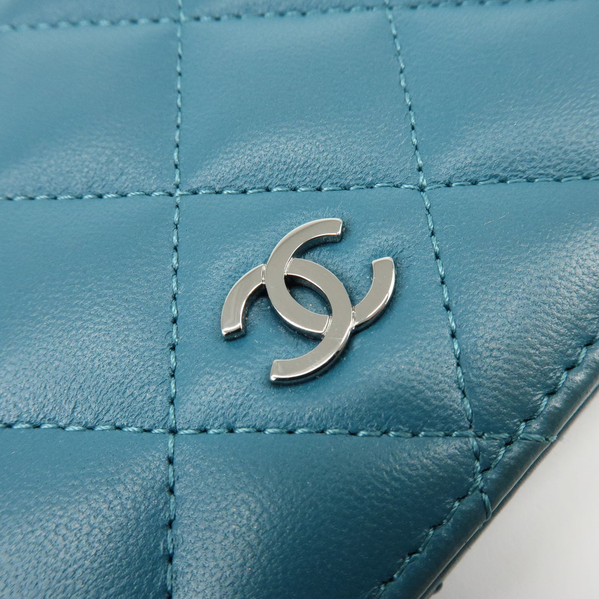 Chanel Bi-Fold Quilted Patent Blue Leather Wallets Accessory (Pre-Owned)
