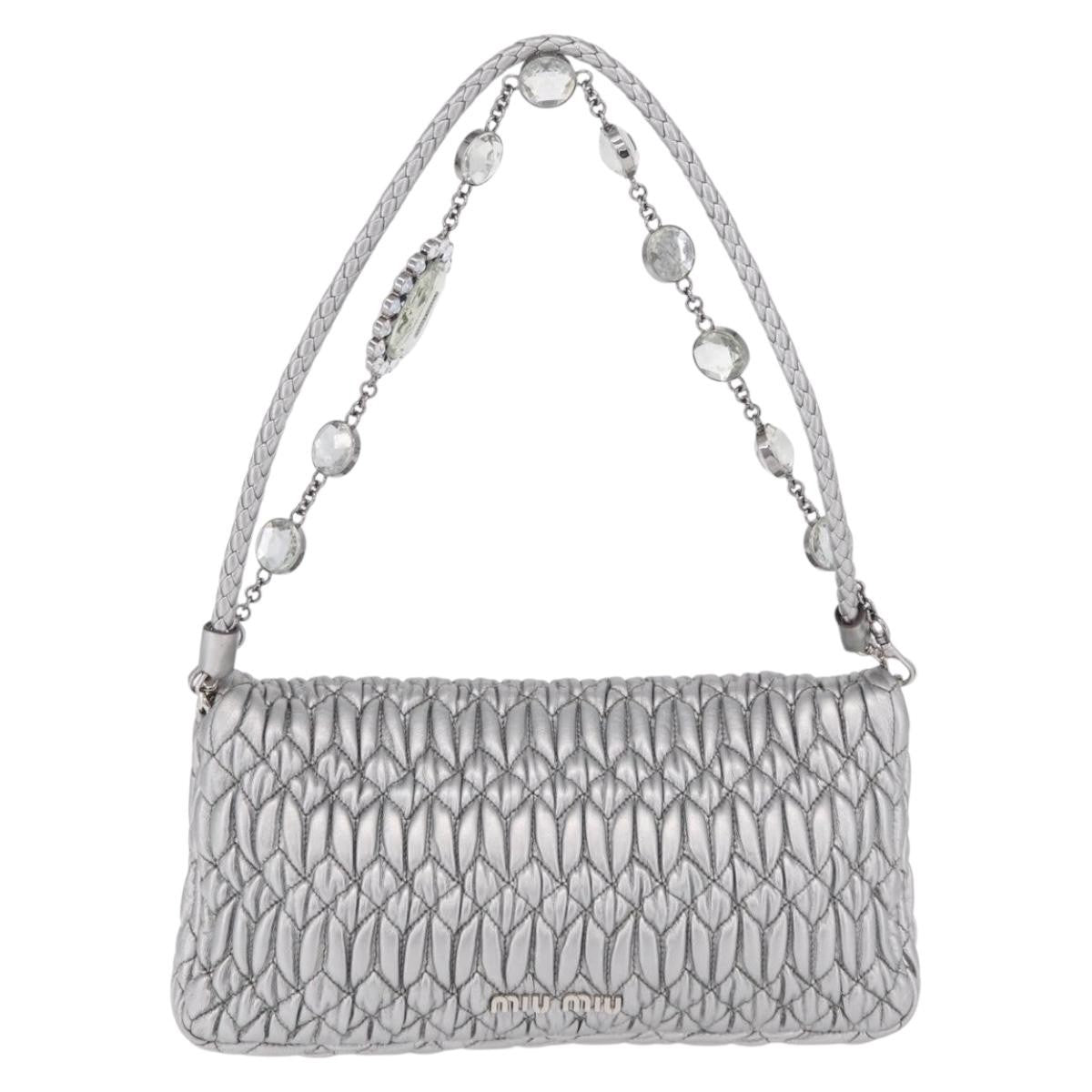Miu Miu Crystal Clutch Matelasse Leather Silver Leather Clutche & Pouche Bag (Pre-Owned)